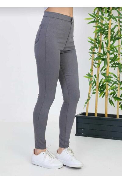 nacar çarşı Kadın Dar Paça Likralı Okul Keten Gri Pantolon