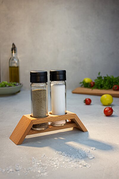 KukiWood Berry 2'li Baharatlık Takımı, Ahşap Stantlı 2'li Baharatlık Seti