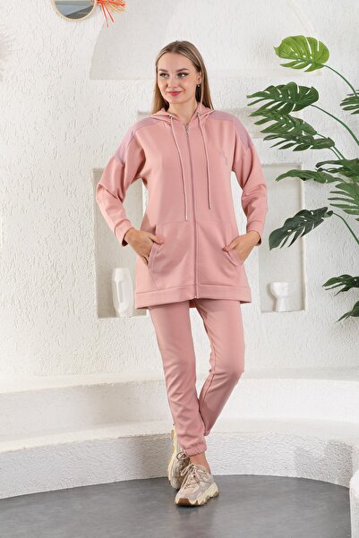 WestBound Pudra Lila Kadın Sweatshirt Jogger Takımı Kapşonlu Fermuarlı Cepli