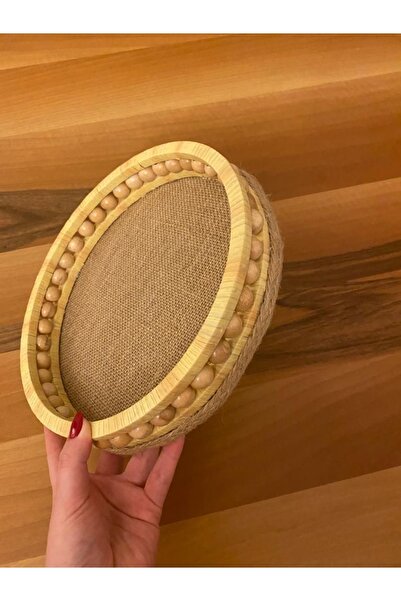 Süs Dükkanı Wooden Beaded Wicker Presentation Basket Model Diameter 22 Cm