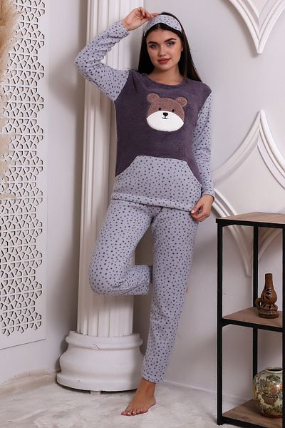 Wordex Fwn 3010 Plush Welsoft Fleece Winter Panda Women's Pajama Set with Pockets