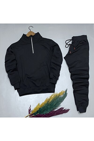 NewCabin عرق أسود قطني بنصف سحاب للموسم الجديد - طقم بنطال رياضي قطني أسود من...