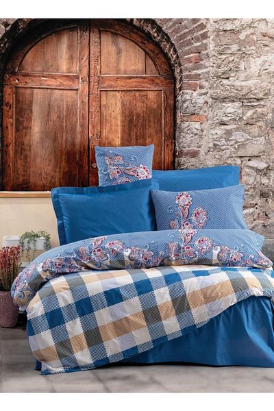 Cotton Box Galano Bleumarin - Set cuvertură dublu Alaçatı