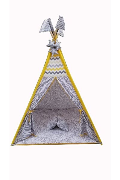 RUSTİKEVDECORART Lüx Büyük Boy Pamuk 2 Kişilik Oyun Çadırı Sarı