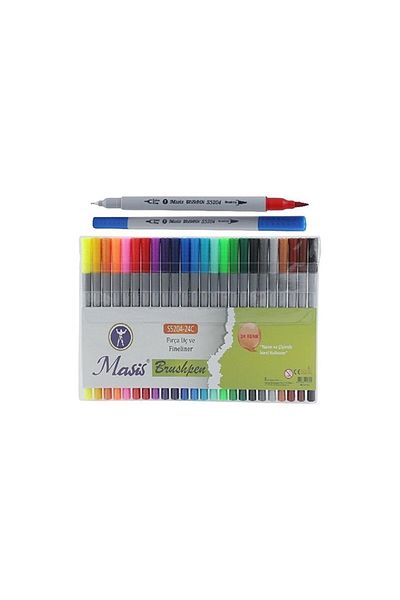 Masis Brushpen, Brush Tip And Fineliner, Felted Pen 24 Colors PVC