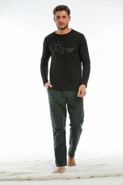 Moda Clubu Men's King Plaid Pajama Set (CAN BE MADE AS COUPLE'S PAJAMAS) Slim-fit Mold