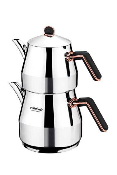 Genel Markalar Akdeniz Çaydanlık Takımı Elmas Aile Boy Siyah Bakır Bakalit Ku...