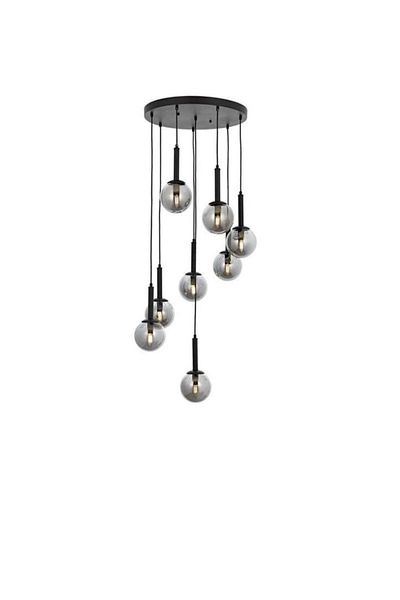 BSA LIGHTING ثريا حديثة باللون الأسود من ريفا مكونة من 8 قطع (زجاج مدخن)