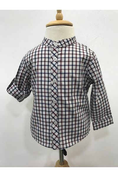 Çikoby Baby Boy Claret Red Checkered Shirt