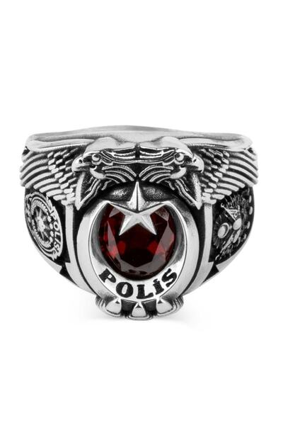 Anı Yüzük Çift Kartal Baş Figürlü Osmanlı Armalı Kadın 925 Ayar Gümüş Polis Y...