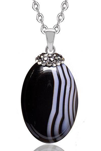 Tesbih Atölyesi Certified Zircon Embroidered Black Agate Stone Necklace