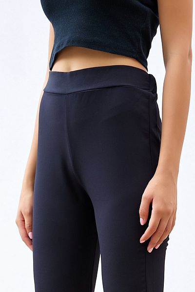 InStyle High Waist Flared Leg Double Fabric Trousers - Black