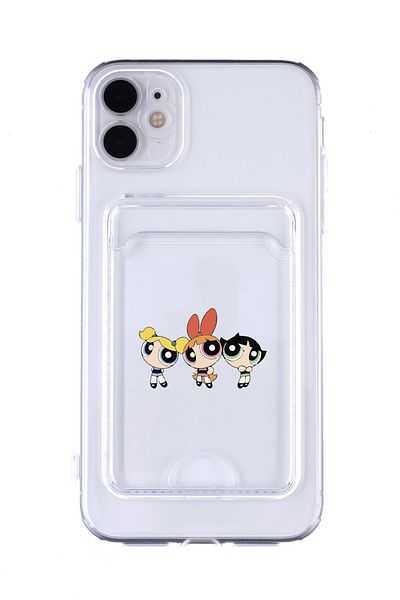 mooodcase حافظة هاتف بنمط Powerpuff Girls متوافقة مع هاتف Iphone 12 مع حماية شفافة للكاميرا وحامل للبطاقات