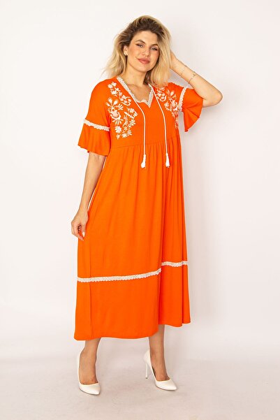 Şans Plus Size Dress - Orange - Basic