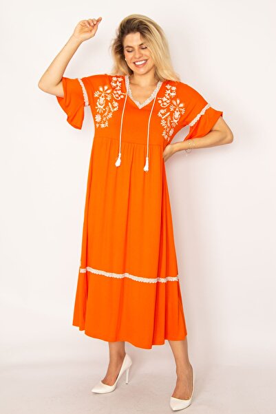 Şans Plus Size Dress - Orange - Basic