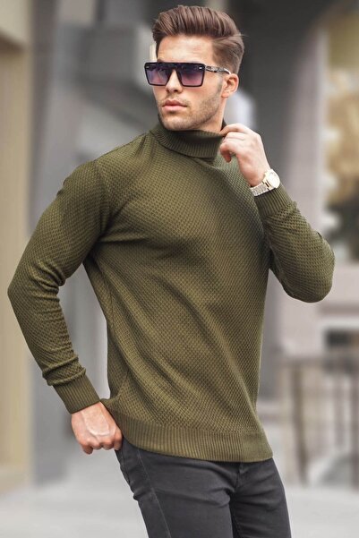 Madmext Pulover kaki cu guler rotit 5989