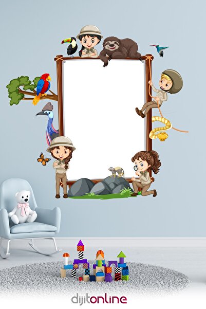 Dijitonline Sevimli Hayvanlar Çocuk Odası Duvar Yazı Tahtası Sticker - 80x78cm