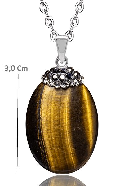 Tesbih Atölyesi Tiger Eye Natural Stone Necklace with Certified Zircon Stone