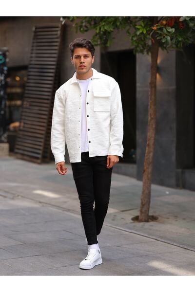 HAWKKİNG Cămașă de iarnă supradimensionată pentru bărbați, matlasată, cu un singur buzunar