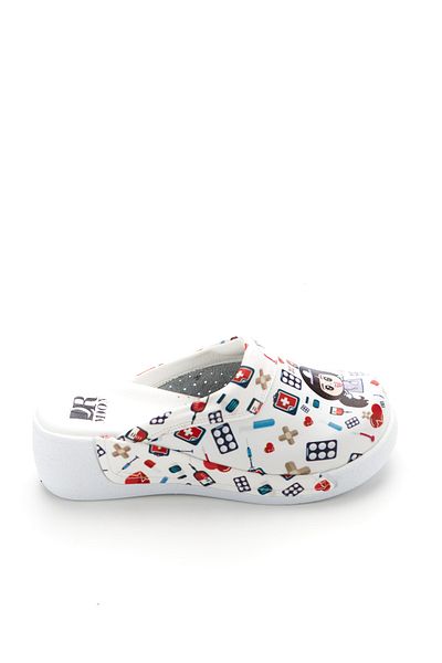 DRMOON Nurse Patterned Women's Wedge Sole Genuine Leather Sabo Slippers