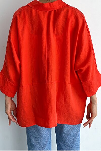 FEMELLE Dark Orange Poor Sleeve Hidden Button Casual Oversize Shirt (Wide Fit)