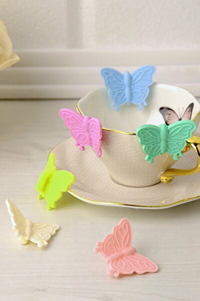 Genel Markalar Bardak Işaretleyici Ayırıcı Kelebek 6'lı Set Renkli Silikon Iş...