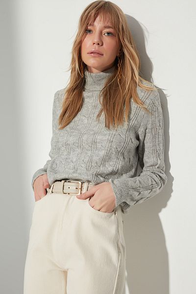 Trendyol Collection Grauer Rollkragenpullover aus Wolle TWOAW23KZ01400