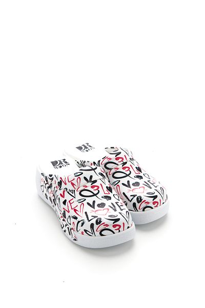 DRMOON Love Patterned Women's Wedge Sole Genuine Leather Sabo Slippers