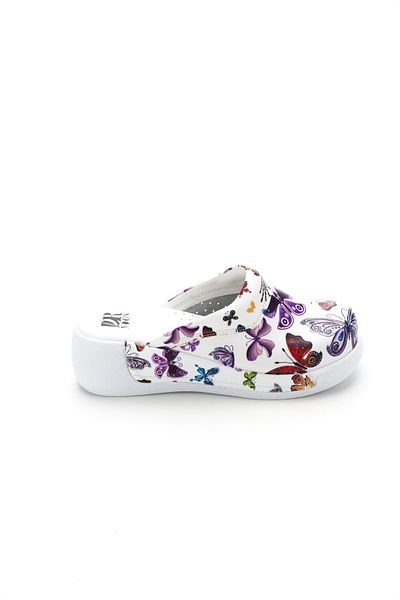 DRMOON Butterfly Patterned Women's Wedge Sole Genuine Leather Sabo Slippers