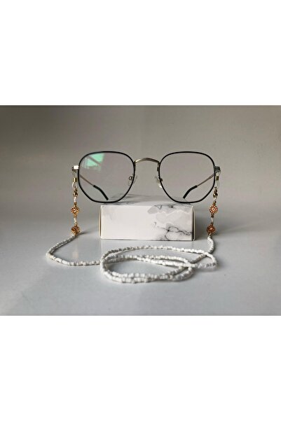 CHIC سلسلة نظارات من الخرز الزجاجي الأبيض مع شكل زهرة برتقالية وقلادة بيضاء ع...