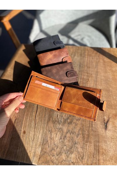 Eminsa Men's Tan Crazy Leather Snap Wallet