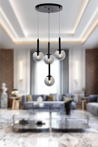 BSA LIGHTING Riva 3 1 Siyah Modern Avize (FÜME CAMLI)