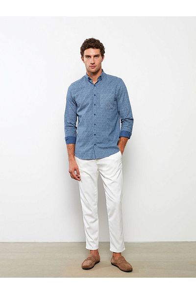 LC Waikiki Slim Fit langärmliges gemustertes Oxford-Herrenhemd
