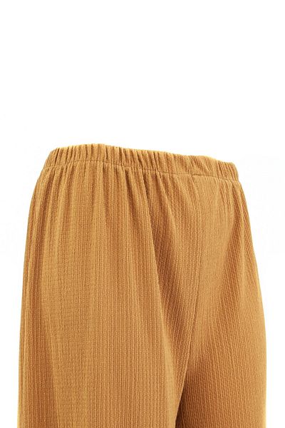 Oppland Women's Relaxed Cut Wide Leg Elastic Waist Jumbo Length Seersucker Mother Pants