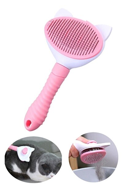 SARFEX Automatic Cleaning Comb with Button Pet Brush Push Cat Dog Hair Collector Comb Pink