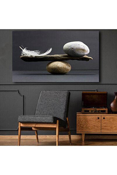 Seis Tasarım Dekoratif Denge Taşı Kanvas Tablo 70x120 Ebat Dev Boyut Dekor