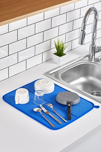 HOMELKA Bulaşık Kurutma Örtüsü Mavi Renk Nanofiber Bulaşık Matı Ultra Emici Bulaşık Örtüsü