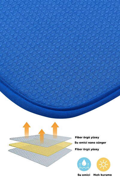 HOMELKA Bulaşık Kurutma Örtüsü Mavi Renk Nanofiber Bulaşık Matı Ultra Emici Bulaşık Örtüsü