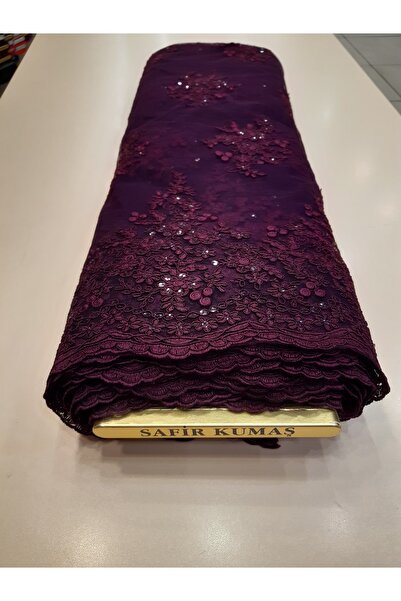 Safir Kumaş Abiyelik Pul Işlemeli Fransız Dantel 3 Metre Ve Astarda Dahil 3 M...