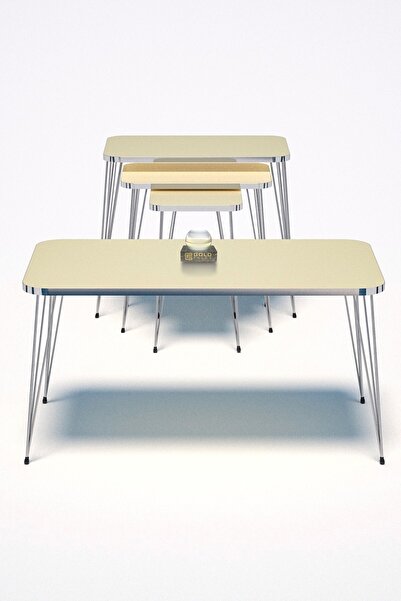 GOLDFALEZ Zigon Sehpa Kr Ve Orta Sehpa Kr Set Gümüş Krem Tel