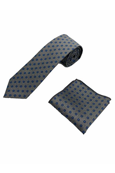 Brianze Gray Blue Patterned Tie Handkerchief Set
