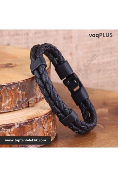 Gogoey Men's Leather Bracelet - Black Silver Straw Knitted Stylish Modern