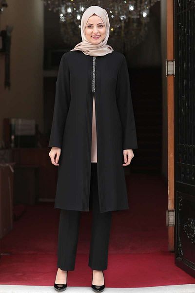 Fashion Showcase Ribbed Stone Detail Double Set Black Fsc2066