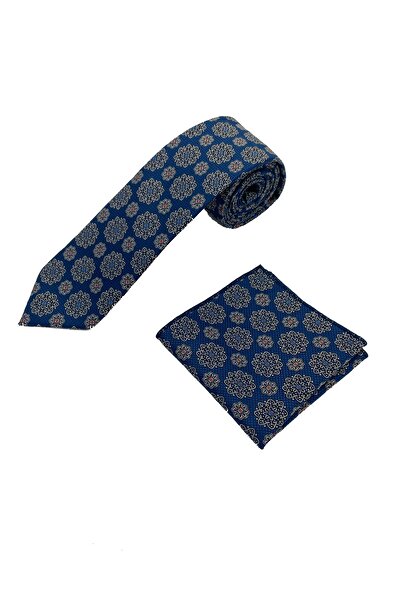 Brianze Navy Blue Geometric Pattern Tie Handkerchief Set