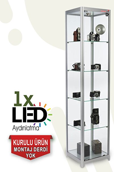 Smartad Camlı Vitrin - Camlı Dolap - Camlı Koleksiyon Vitrini - Cam Raf - Kur...