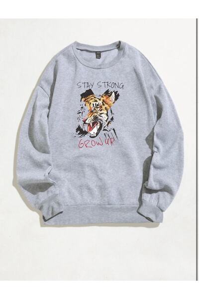 LOUİSA Γκρι φούτερ με στάμπα Tiger Oversize