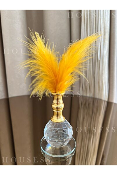 Housess 1 Adet Sarı Tüylü Gold Kristal Top Tüylük Dekor Biblo Süs
