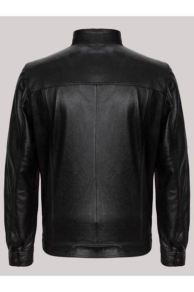 Derimont's Genuine Lambskin Black Men's Leather Coat Stand Collar Leather Jacket
