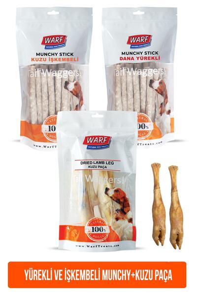 Warf Doğal Kuzu Işkembeli + Yürekli Munchy Çubuk (40'lı) + Kurutulmuş Kuzu Paça