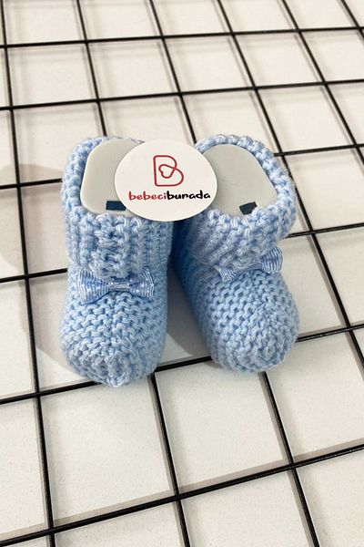 BEBECİBURADA Baby Cotton Knitted Booties with Ribbon